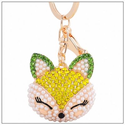 Womens Luxury Cute Rhinestone Fox Keychain 6 Colors Pearls Inlaid Car Key Ring Holder Women Bags Charm Key Chain CHY-1729 Multi