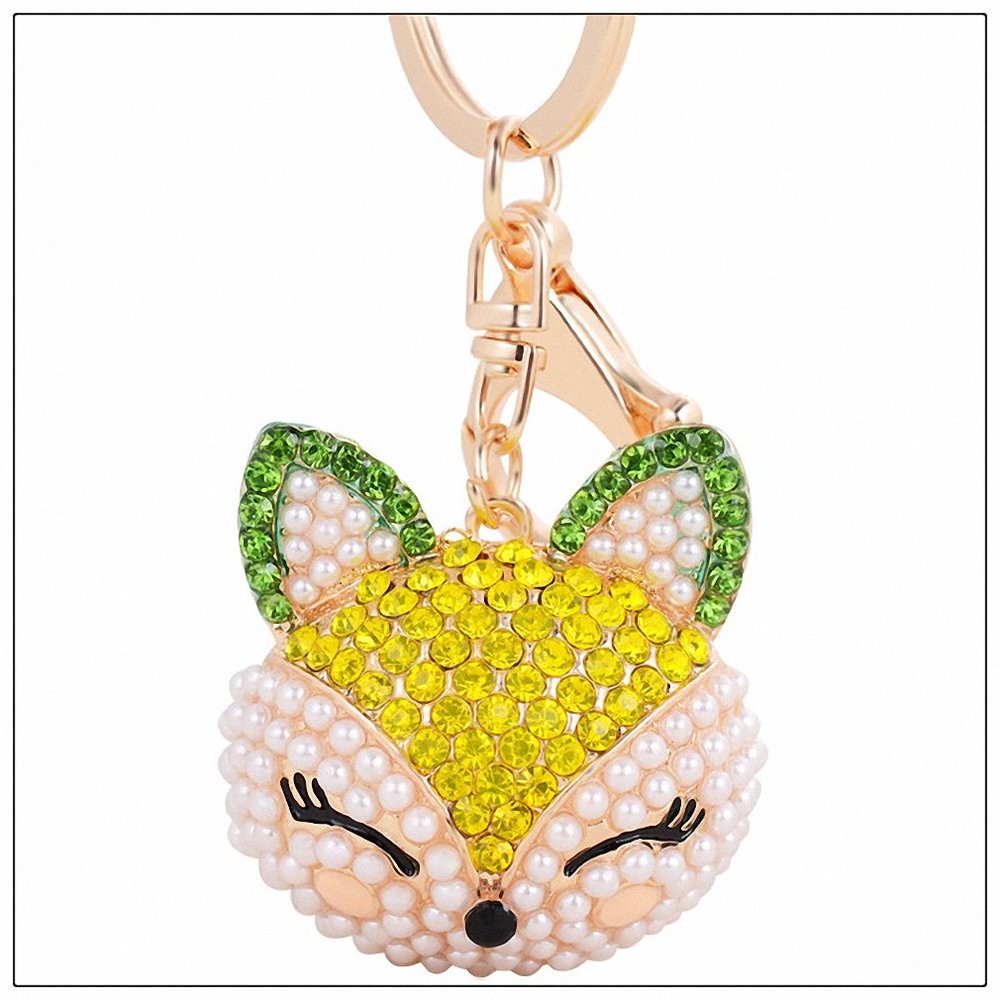 Womens Luxury Cute Rhinestone Fox Keychain 6 Colors Pearls Inlaid Car Key Ring Holder Women Bags Charm Key Chain CHY-1729 Multi