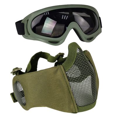 AOUTACC Airsoft Protective Gear Set, Half Face Mesh Mask with Ear Protection and Tactical Goggles for Adult Men Women BBS Paintball Shooting CS Survival Games Cosplay (Green)