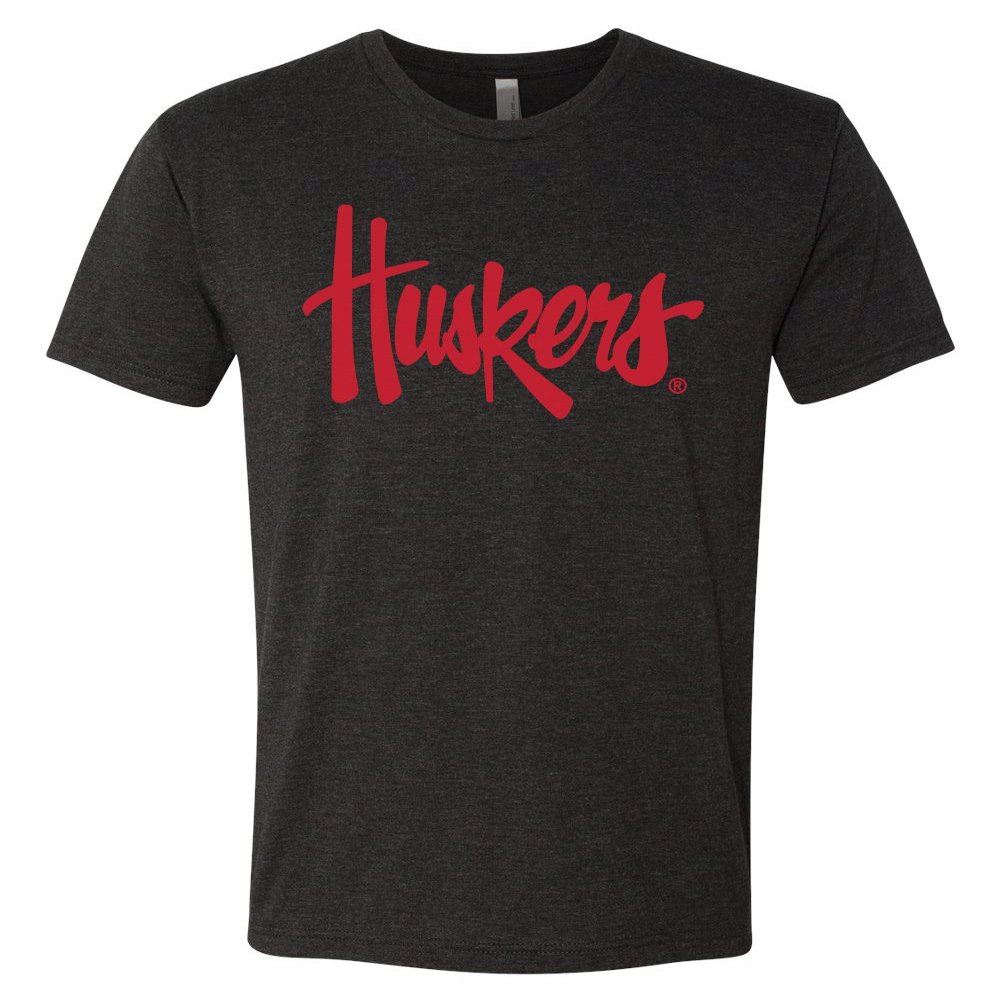 CornBorn Premium Ultra-Soft Tri-Blend Nebraska Legacy Script Huskers Tee Shirt - Black - Extra Small