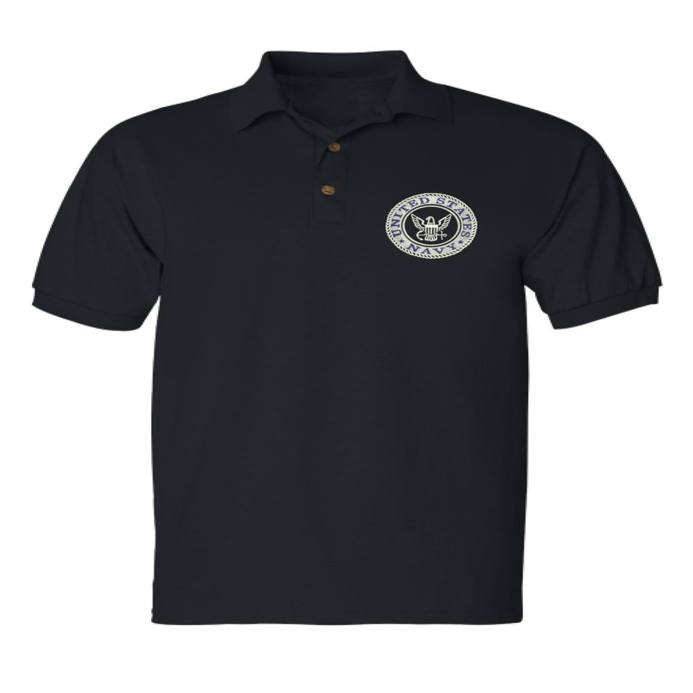 ALLNTRENDS Men's Polo T Shirt US Navy Embroidered Army Top USA American Soldier (L, Black)