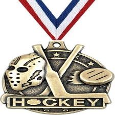 2" 3D Hockey Medals, Gold Sport Award Medals with Free Neck Ribbon 100 Pack Prime