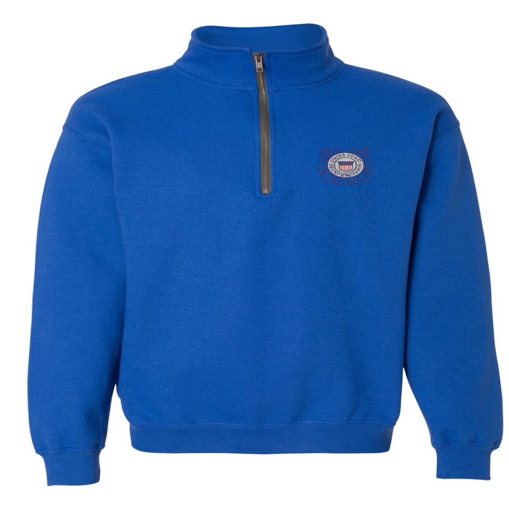 ALLNTRENDS Adult Zip Collar Sweatshirt USCG Embroidered Coast Guard Top America (2XL, Royal Blue)