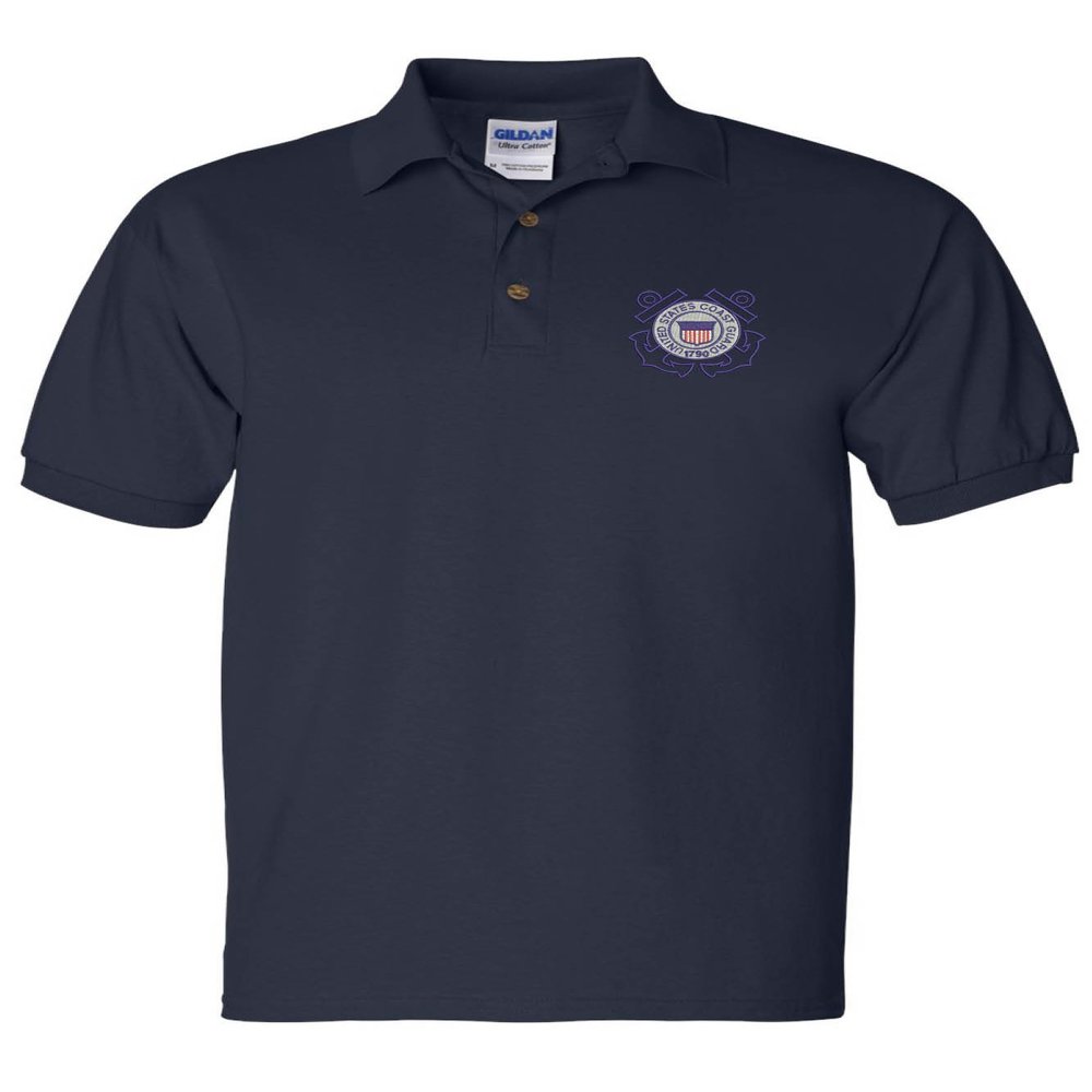 ALLNTRENDS Men's Polo T Shirt Coast Guard Embroidered USCG Top USA Embroidery (S, Navy Blue)