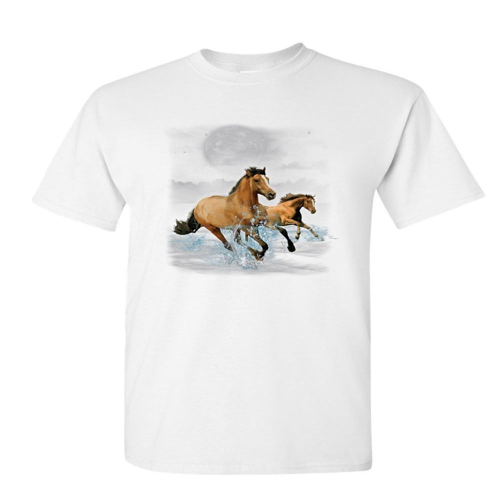 Running Wild Horses T-Shirt Wildlife Mustangs Nature Animals Mens Tee Shirt White Small