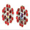 Silver-tone,Simulated Rhinestone Flower Cluster Clip-On Earrings (Red Heart Shape Flower) view 1