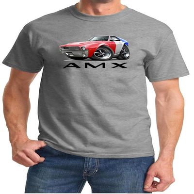 1968 1969 AMC AMX Red/White/Blue Full Color Design Tshirt 2XL Grey