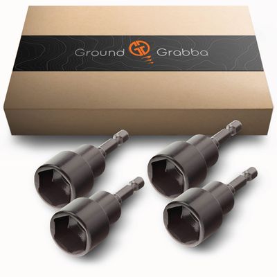 GROUNDGRABBA 3/4" 19mm Hex 4 Pack. Clip -in Socket Driver for Driving in Your GroundGrabba Screw-in Tent Stake Ground Anchors