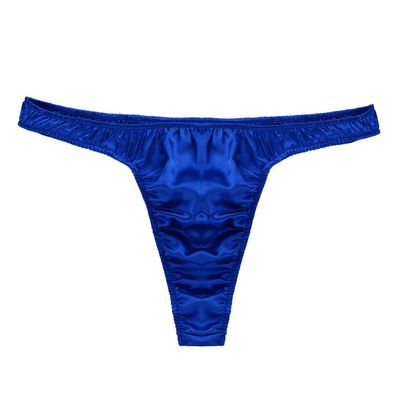FEESHOW Men's Sexy Satin Bikini Briefs Ruffled Low Rise Underwear G-String Thongs Blue X-Large (waist 31.5-46.0")