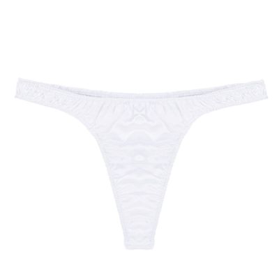 FEESHOW Men's Sexy Satin Bikini Briefs Ruffled Low Rise Underwear G-String Thongs White Medium (waist 27.5-42.0")