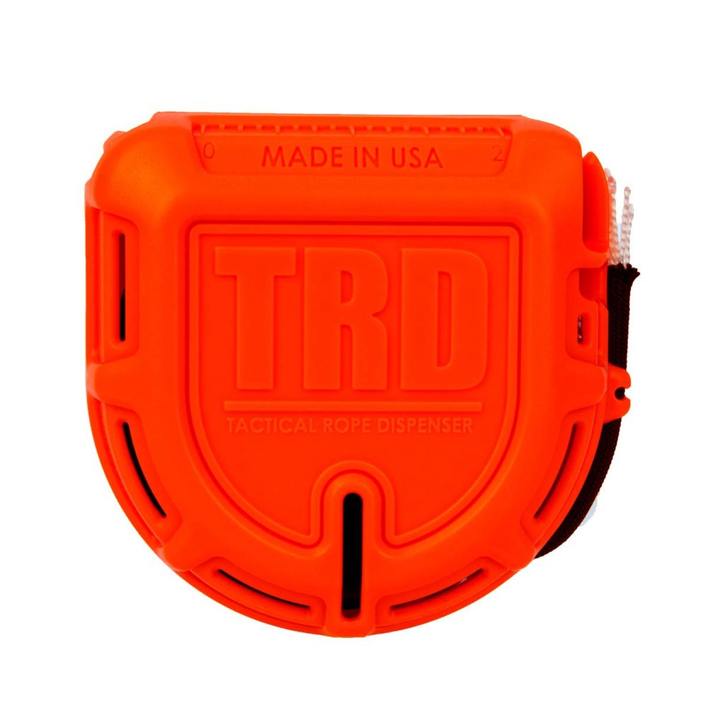 Atwood Rope MFG Tactical 550 Paracord Parachute Cord Rope Dispenser 50ft Spool TRD | Cutting Blade, Belt Clip, Cord Grip, View Port, Integrated Ruler (Orange)