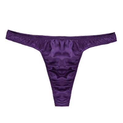 FEESHOW Men's Sexy Satin Bikini Briefs Ruffled Low Rise Underwear G-String Thongs Purple X-Large (waist 31.5-46.0")