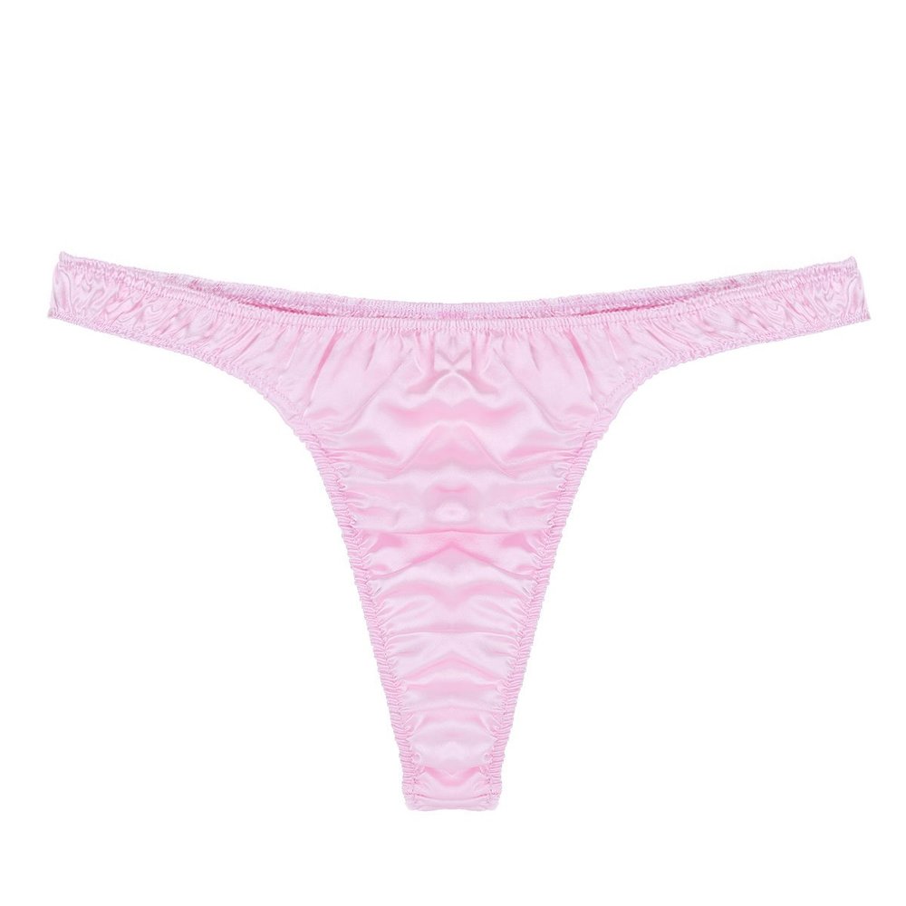 FEESHOW Men's Sexy Satin Bikini Briefs Ruffled Low Rise Underwear G-String Thongs Pink X-Large (waist 31.5-46.0")