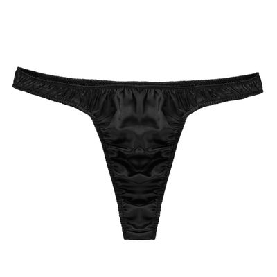 FEESHOW Men's Sexy Satin Bikini Briefs Ruffled Low Rise Underwear G-String Thongs Black Large (waist 29.0-43.0")