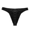 FEESHOW Men's Sexy Satin Bikini Briefs Ruffled Low Rise Underwear G-String Thongs Black Large (waist 29.0-43.0") view 2