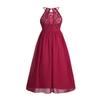 Agoky Halter Lace Flower Girls Dress Wedding Bridesmaid Party Ball Gown Floor Length Dresses Burgundy 6 view 4