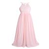Agoky Halter Lace Flower Girls Dress Wedding Bridesmaid Party Ball Gown Floor Length Dresses Pearl Pink 8 view 3