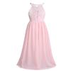 Agoky Halter Lace Flower Girls Dress Wedding Bridesmaid Party Ball Gown Floor Length Dresses Pearl Pink 8 view 4