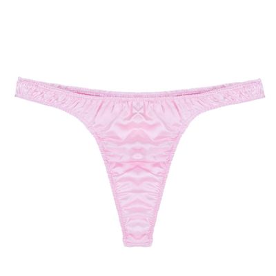 FEESHOW Men's Sexy Satin Bikini Briefs Ruffled Low Rise Underwear G-String Thongs Pink Medium (waist 27.5-42.0")