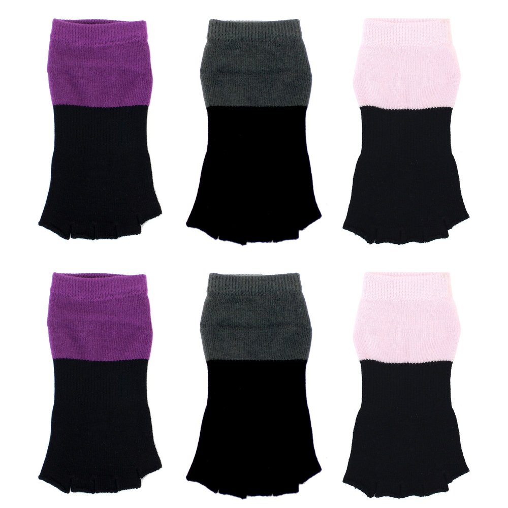 BambooMN Women's Small/Medium Yoga Rayon from Bamboo Fiber Non- Skid Socks - Assortment A - 6 Pair