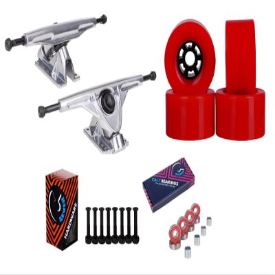 Cal 7 Longboard Flywheel 10.75" Axle Silver Truck Bearing 90mm Red Skateboard Wheels