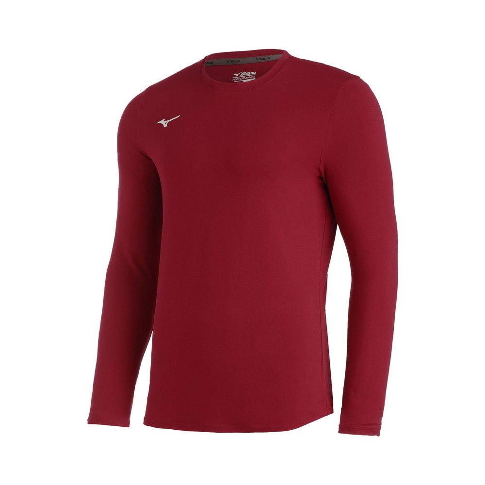 Mizuno Youth Comp Diamond Long sleeve Crew, Cardinal, Small