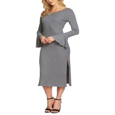 1.STATE Womens Ribbed Midi Dress, Grey, Medium