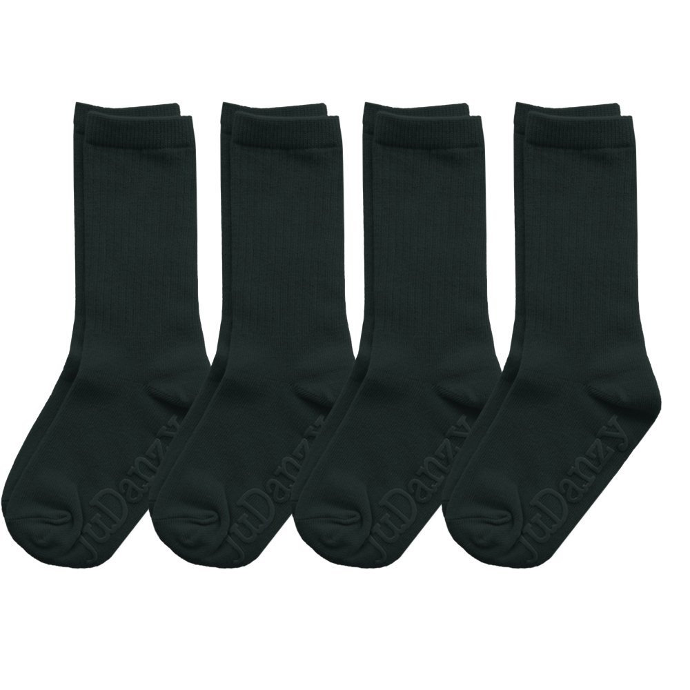 juDanzy 4 Pack of Mid-Calf Ribbed Socks with Anti-Slip Grips for School Uniform, Soccer, Sports, AFO (2-4 Years, Black)