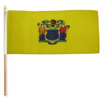 12''x18'' Wholesale Lot of 12 State of New Jersey Stick Flag wood Staff - Bright Color UV Resistant - Prime Outside Garden Cave Home Decor