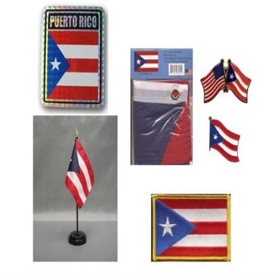 Moon Puerto Rico Heritage Flag Set (3x5 Flag, Decal, Lapel Pins, Desk Flag & Patch) - Bright Color UV Resistant - Prime Outside Garden Cave Home Decor