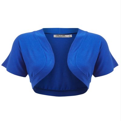 LL WSK1785 Womens Short Sleeve Cropped Bolero Shrug Open Cardigan S Royal_Brite