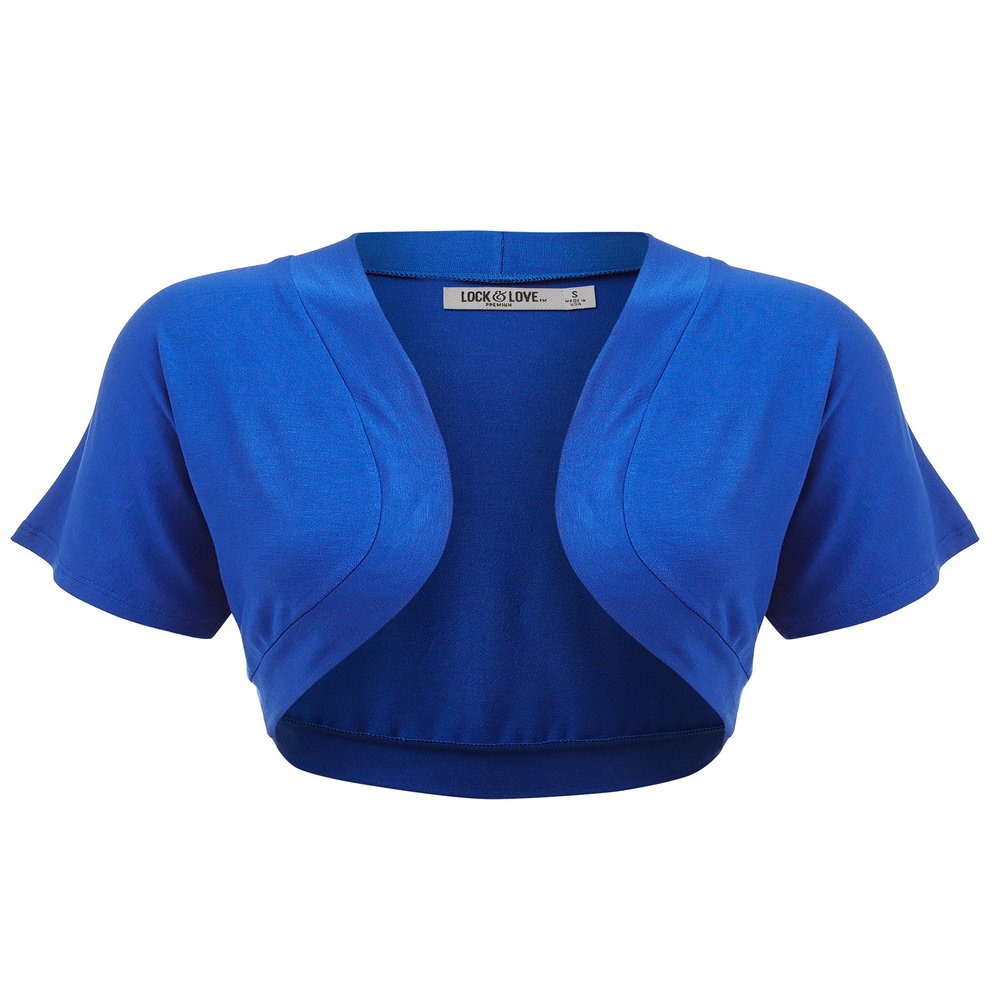 LL WSK1785 Womens Short Sleeve Cropped Bolero Shrug Open Cardigan S Royal_Brite