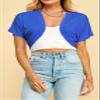 LL WSK1785 Womens Short Sleeve Cropped Bolero Shrug Open Cardigan S Royal_Brite view 2