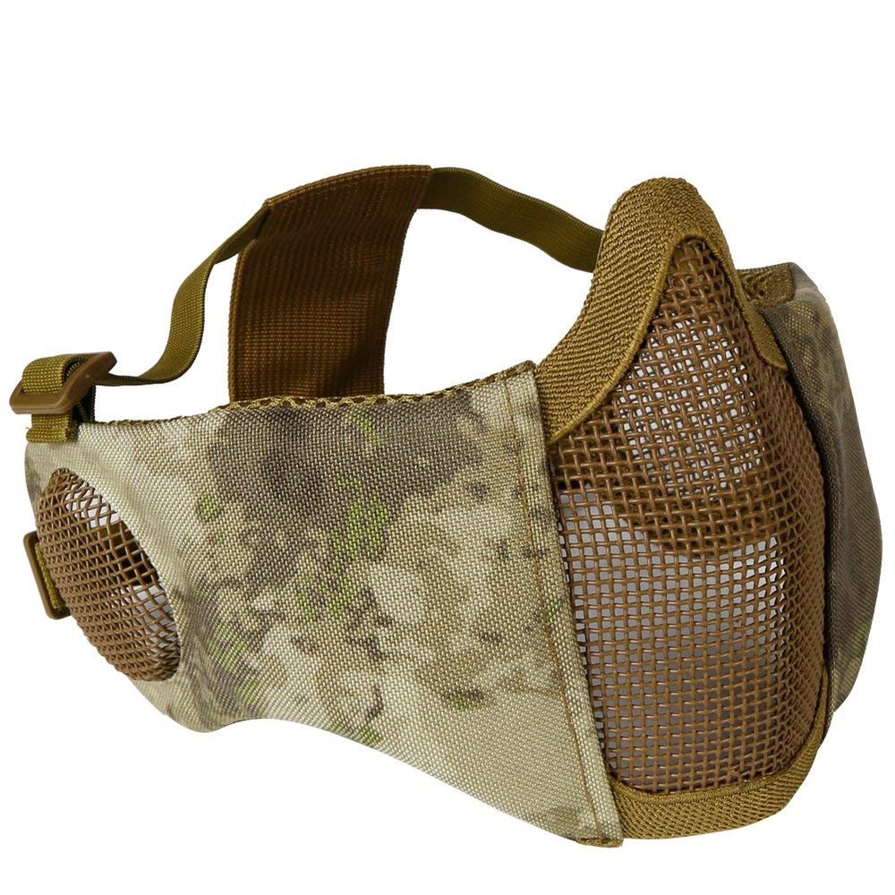 AOUTACC Airsoft Mesh Mask, Half Face Mesh Masks with Ear Protection for CS/Hunting/Paintball/Shooting (Mesh Ear, at)
