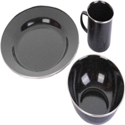 A. Blchl Durable Enamel Camping Dinner Set (Black, 1 Set)