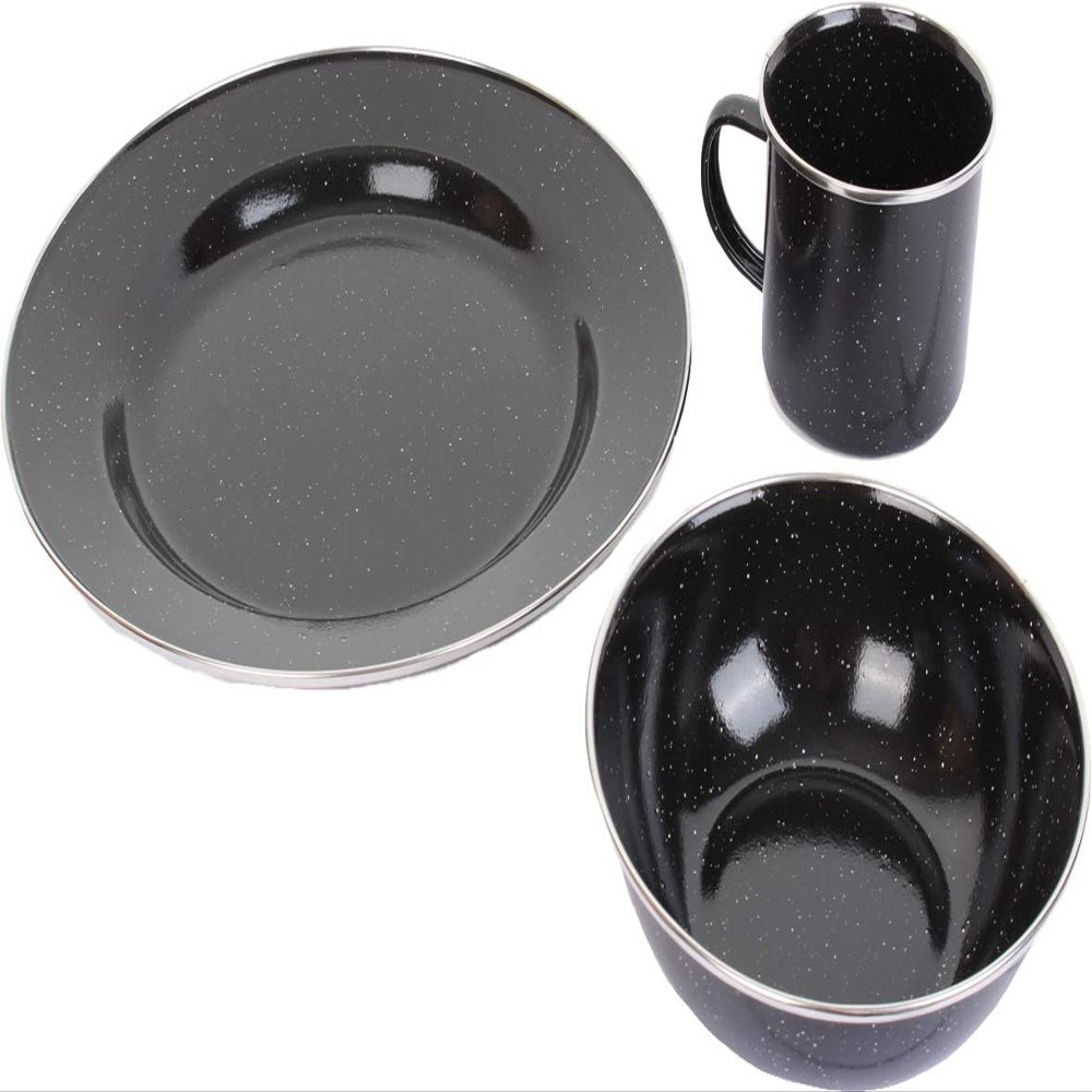 A. Blchl Durable Enamel Camping Dinner Set (Black, 1 Set)
