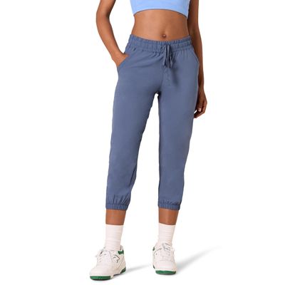 Amazon Essentials Women's Studio Woven Stretch Crop Jogger Pant, Nightshadow Blue, Medium