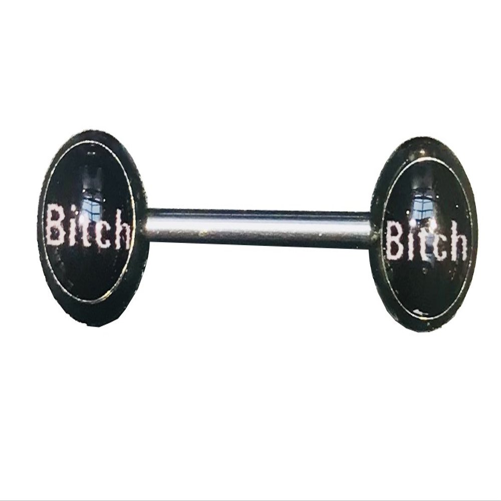 (1 Pair) Naughty Words Straight Nipple Bars Surgical Steel 14g (BITCH) (B/5/5)