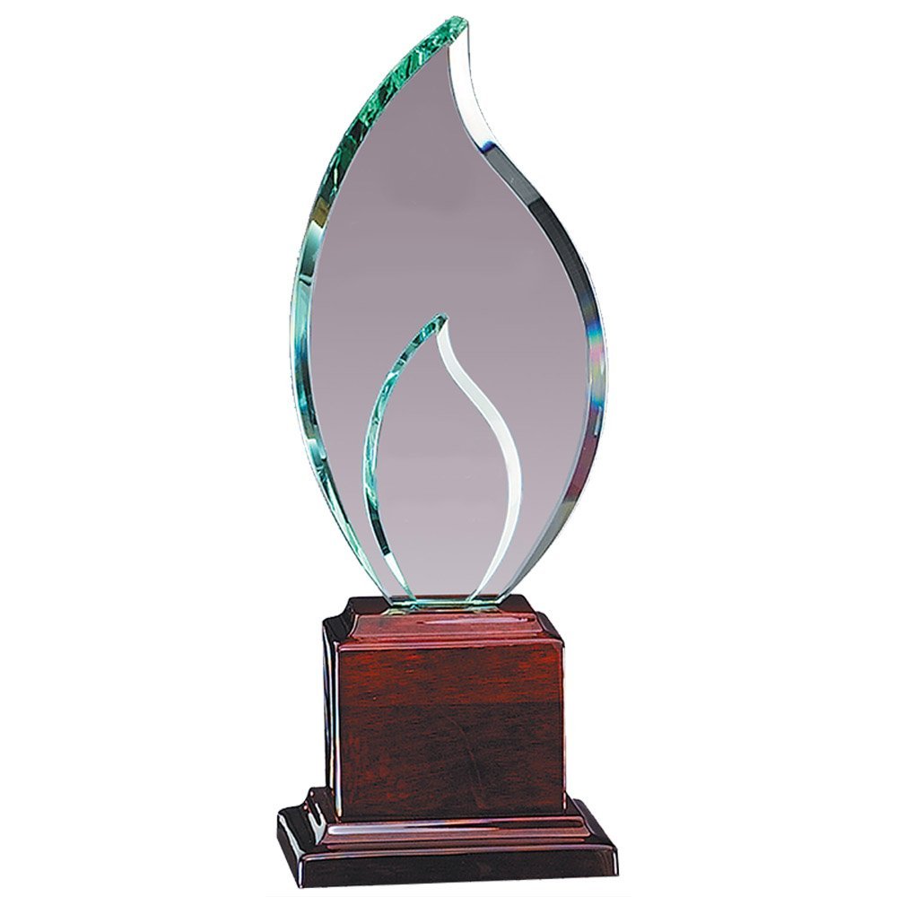 SHOP AWARDS AND GIFTS Customizable 12 Inch Glass Flame Award on Rosewood Piano Finish Base, Includes Personalization
