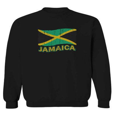 0052. Carribean Outfit Jamaica Jamaican National Country Flag Men's Crewneck Sweatshirt (Black Small)