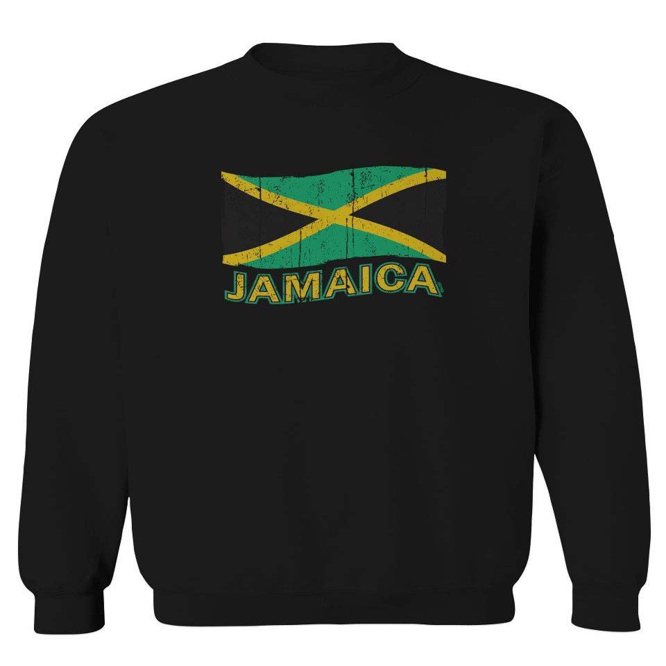 0052. Carribean Outfit Jamaica Jamaican National Country Flag Men's Crewneck Sweatshirt (Black Small)