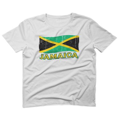 0052. Carribean Outfit Jamaica Jamaican National Country Flag for Men T Shirt (White, 2X Large)