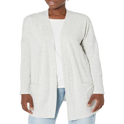 Amazon Essentials Women's Relaxed-Fit Ultra-Lightweight Open-Front Cardigan, Grey Heather Stripe, XX-Large