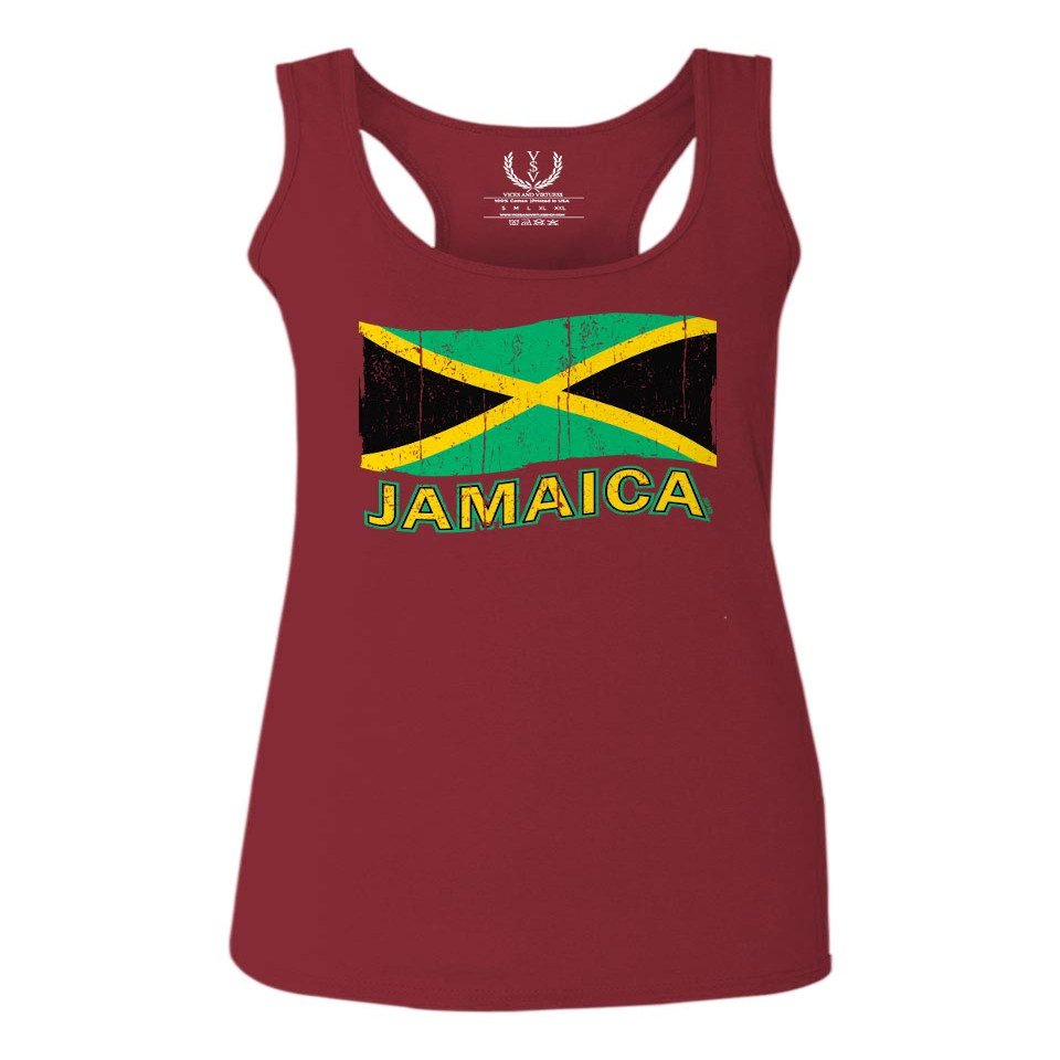 0052. Carribean Outfit Jamaica Jamaican National Country Flag Women's Tank Top Racerback (Maroon, Large)