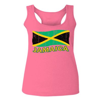 0052. Carribean Outfit Jamaica Jamaican National Country Flag Women's Tank Top Racerback (Pink Small)