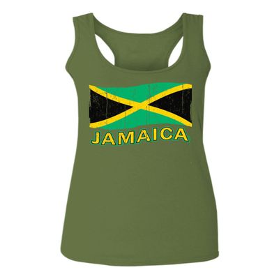 0052. Carribean Outfit Jamaica Jamaican National Country Flag Women's Tank Top Racerback (Olive, Medium)