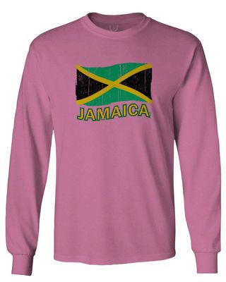 0052. Carribean Outfit Jamaica Jamaican National Country Flag Men's Long Sleeve t Shirt (Pink Small)