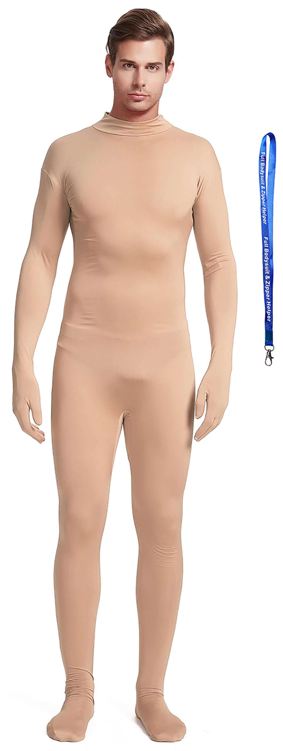 Full Bodysuit With Zipper Helper Unisex Adult Costume Without Hood Spandex Stretch Zentai Unitard Body Suit (Large, Nude)