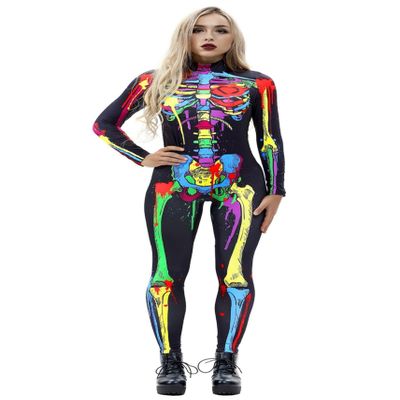 URVIP Women Halloween Skeleton Costume Stretch Skinny Catsuit Jumpsuit Bodysuit Color-BAX-014 XL