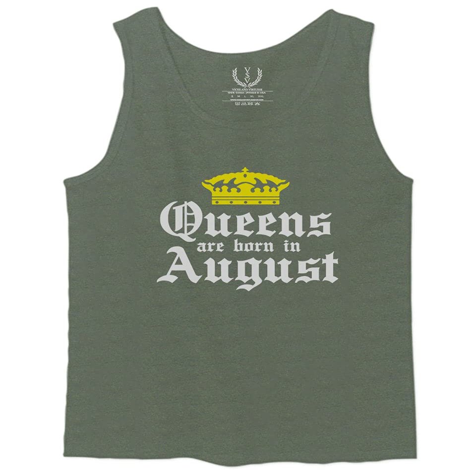 0049. It's is My Birthday Gift Queens are Born in August 20th 30th 40th 50th Men's Fitted Tank Top (Olive, Small)